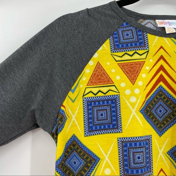 Lularoe Randy Womens Baseball Tee Raglan T Shirt Abstract Geometric Yellow XXS - Picture 3 of 11